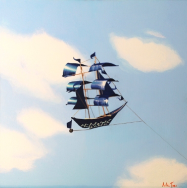 "Navegando el cielo azul", acrylic on canvas, 50 x 50 cm